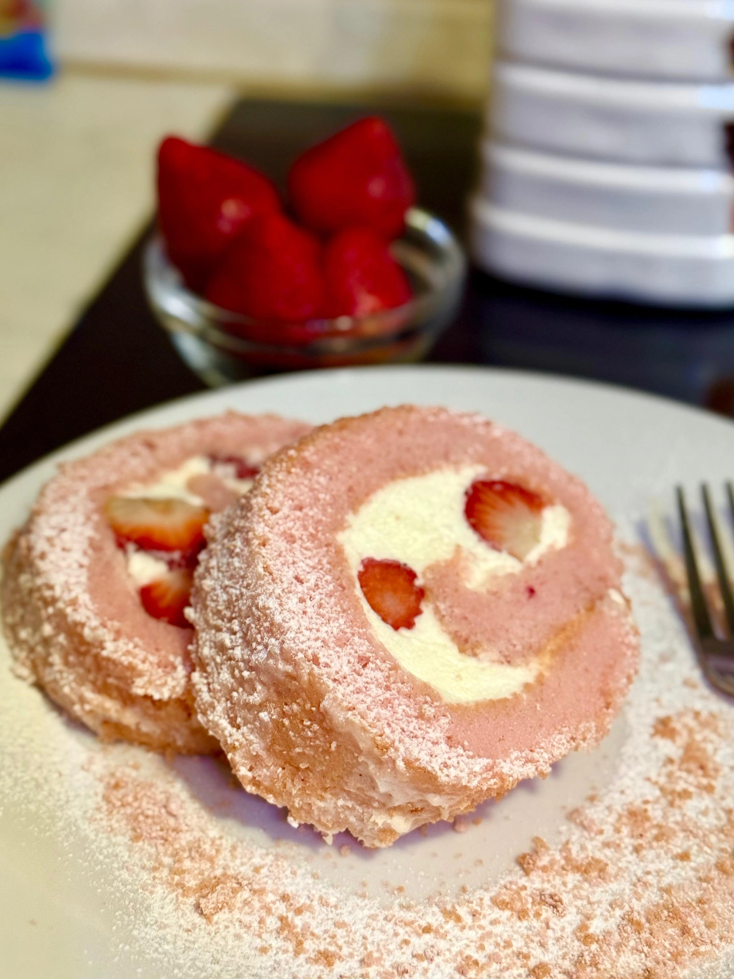 Strawberry Cake Rolls with Whipped Cream Filling
